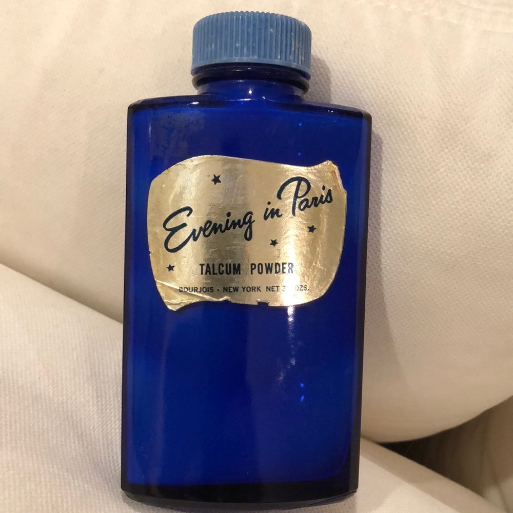 💙 Vintage 1950s Evening in Paris by Bourjois Collectible Cobalt Talcum Powder